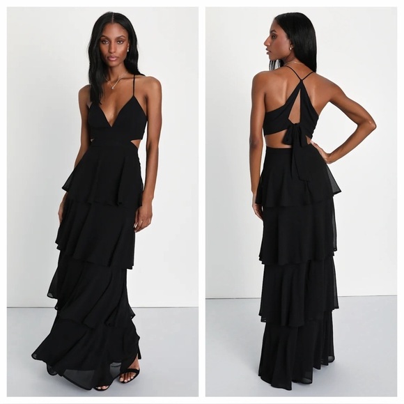 Lulus Dresses & Skirts - Lulus Tier and Now Black Tie-Back Tiered Maxi Dress